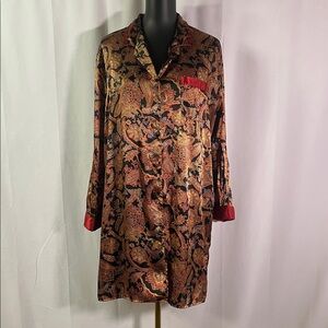 Vintage Chance Encounters Multicolor Paisley Print Silky Sleep Shirt Dress